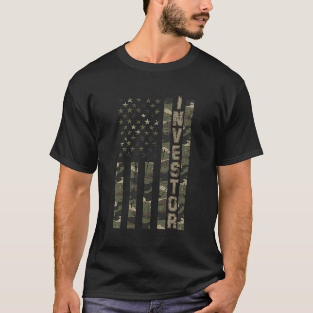 Investor United States Distressed Camo W Us Flag T-Shirt (Front)