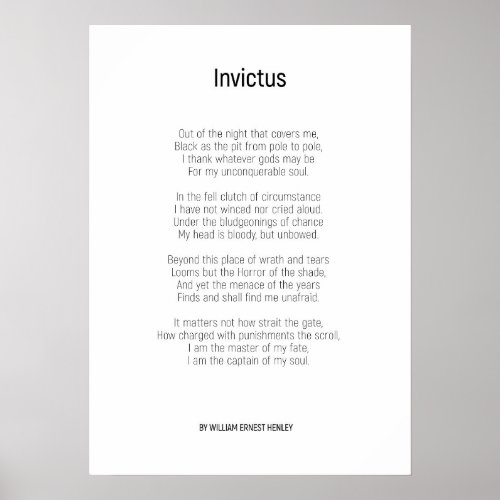 Invictus By William Ernest Henley Poster