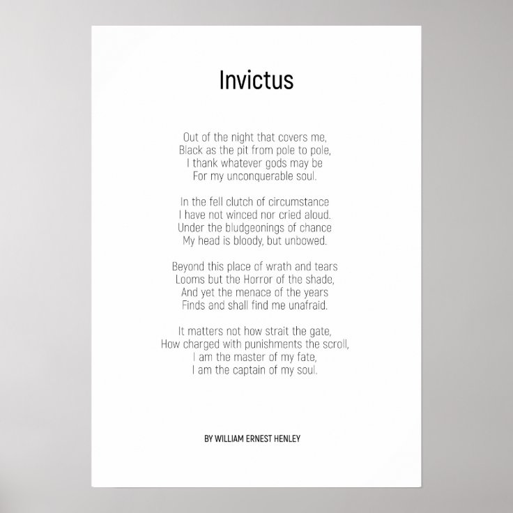 Invictus By William Ernest Henley Poster | Zazzle