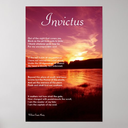 Invictus  Inspirational Poem Poster
