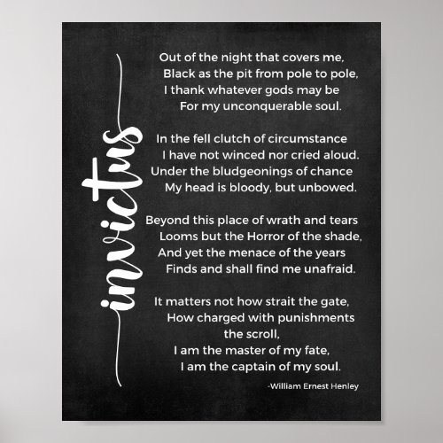 Invictus Poem Black and White Poster