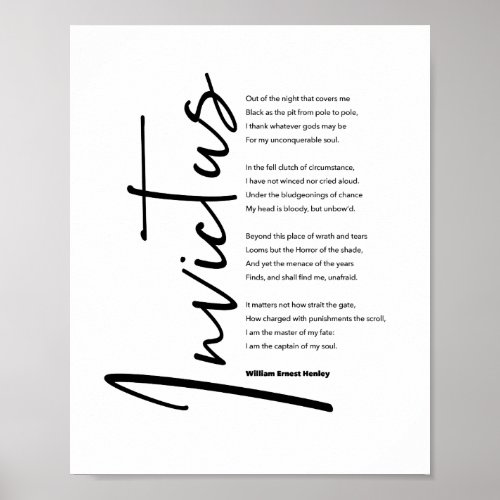 Invictus Poem by Henley in Modern Black Script Poster