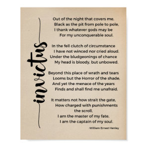 Invictus Poem by William Ernest Henley Vintage Poster
