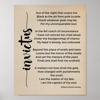 Invictus Poem by William Ernest Henley Vintage Poster