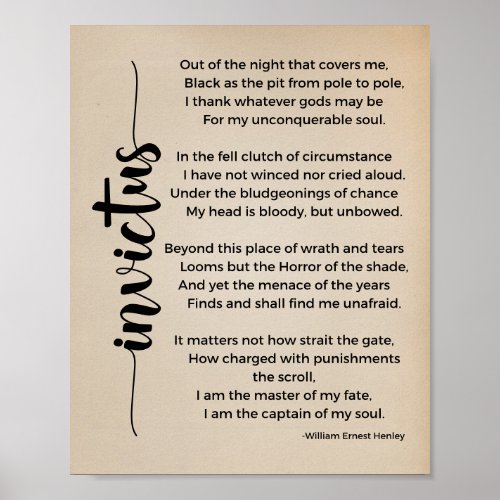 Invictus Poem by William Ernest Henley Vintage Poster