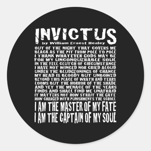Invictus Poem Classic Round Sticker (Front)