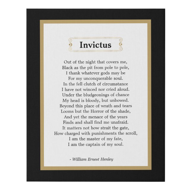 Invictus Poem Faux Canvas Print (Front)