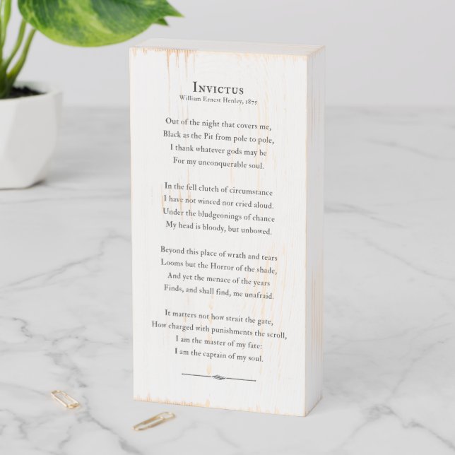 Invictus Poem Inspirational Poetry Wood Box Sign (In Situ Vertical)
