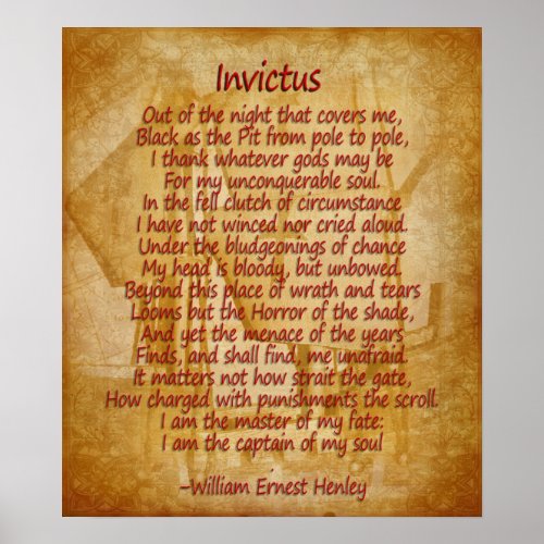 Invictus poem on parchment look background poster