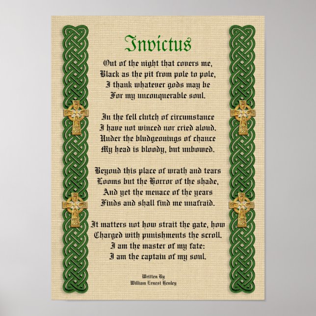 Invictus, Victorian poem Celtic Knots and crosses Poster (Front)