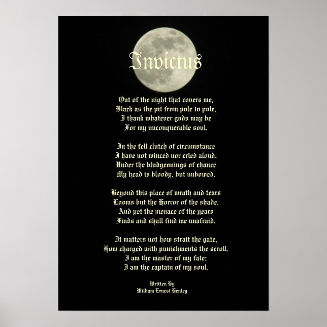 Invictus, Victorian poem on image of the moon Poster (Front)