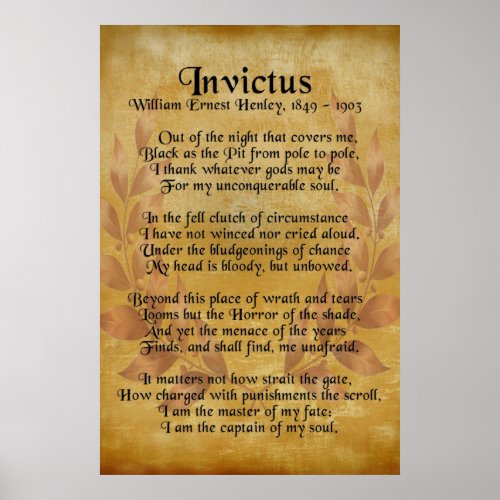 Invictus Victorian poem parchment laurel wreath Poster