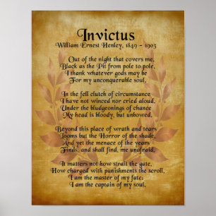 "Invictus", Victorian poem parchment laurel wreath Poster