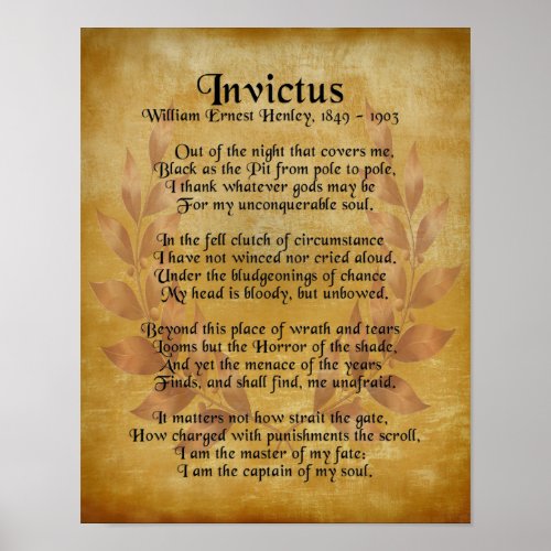 Invictus Victorian poem parchment laurel wreath Poster