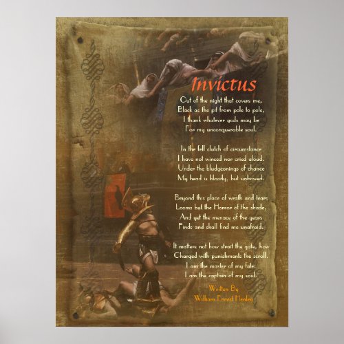 Invictus Victorian poem  William Ernest Henley Poster
