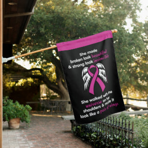 Invincible/Her...Breast Cancer House Flag
