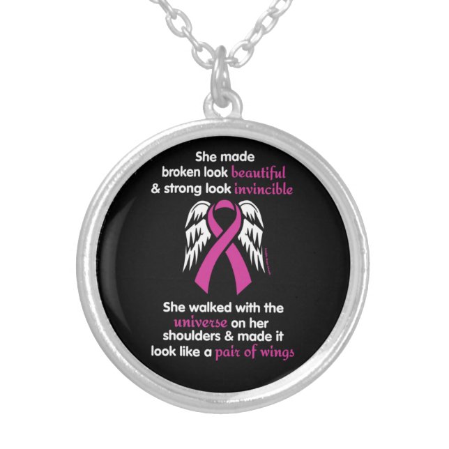 Invincible/Her...Breast Cancer Silver Plated Necklace (Front)
