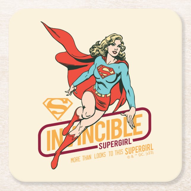 Invincible Supergirl Retro Graphic Square Paper Coaster (Front)