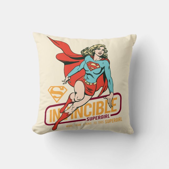 Invincible Supergirl Retro Graphic Throw Pillow (Front)