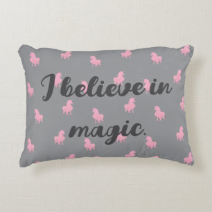 Invisible Pink Unicorn on Gray Accent Pillow