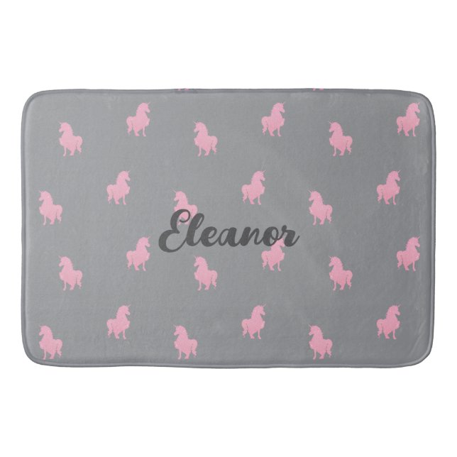 Invisible Pink Unicorn on Gray Bath Mat (Front)