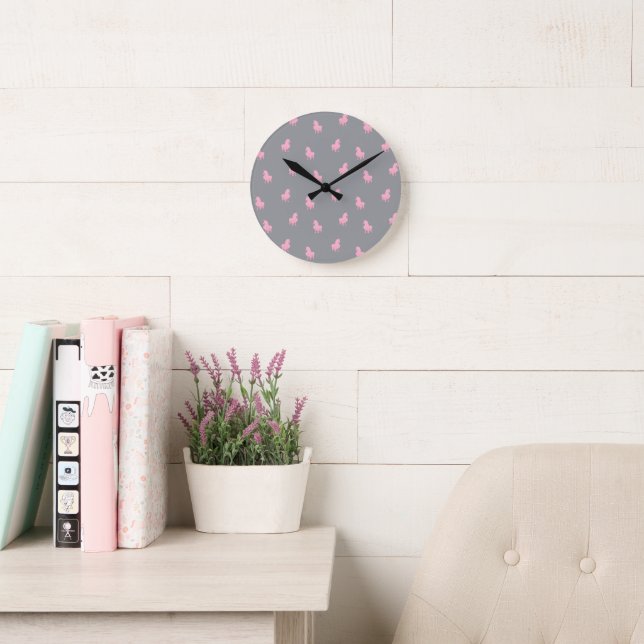 Invisible Pink Unicorn on Gray Round Clock (Reading Room)