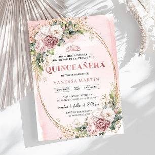 Invitación 15 Años Floral Rosa con Verde Eucalipto Invitation