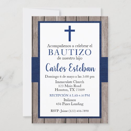 Invitacin Azul Marino de Bautizo de Nio Invitation