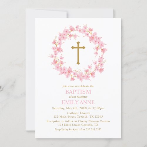 Invitacin Baptism Cherry Blossom floral I Invitation