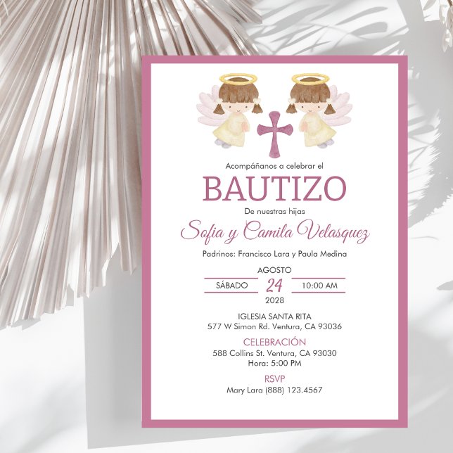 Invitacion Bautizo girls Baptism Cute Twin Angels Invitation (Creator Uploaded)