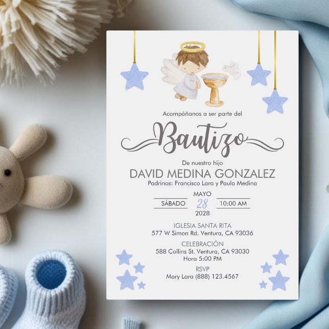 Invitacion Bautizo in spanish Baptism Angel Boy Invitation (Creator Uploaded)