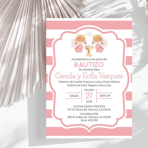 Invitacion Bautizo nias Baptism Cute Twin Angels Invitation