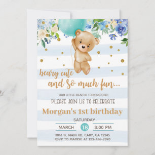 Invitación Beary cute bear balloon boy birthday in Invitation