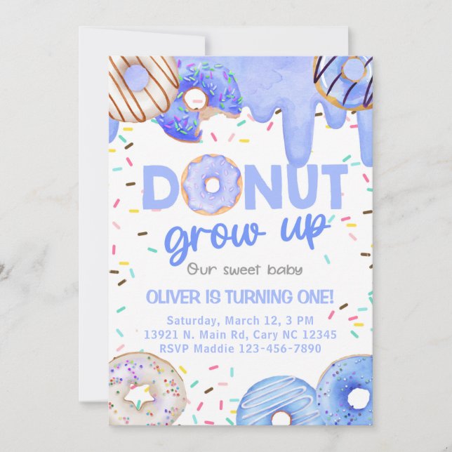 Invitación Blue donuts donut grow up boy invitatio Invitation (Front)