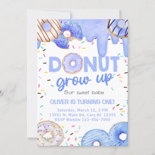 Invitacin Blue donuts donut grow up boy invitatio Invitation