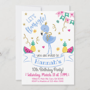 Invitación Blue flamingo, let's flamingle birthday Invitation