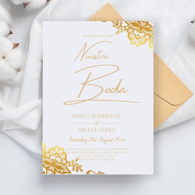 Invitación boda encaje dorado elegante presupuesto flyer (Creator Uploaded)