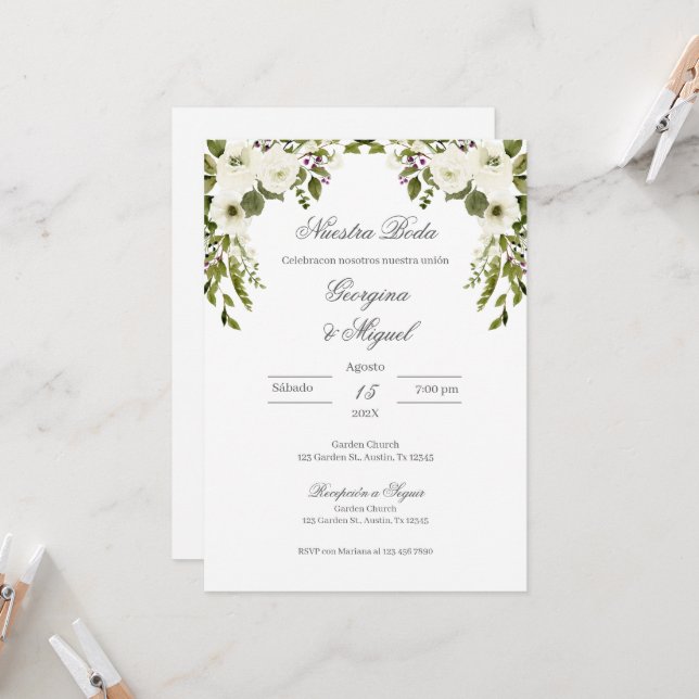 Invitación Boda floral de la vegetación española Invitation (Front/Back In Situ)