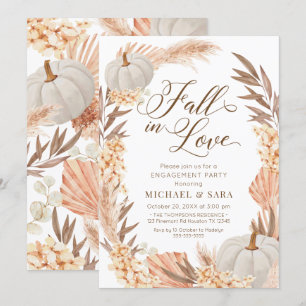 Invitación Boho Pampas Pumpkin White Fall Engageme Invitation