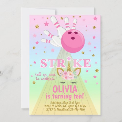 Invitacin Bowling and unicorn girl birthday invit Invitation