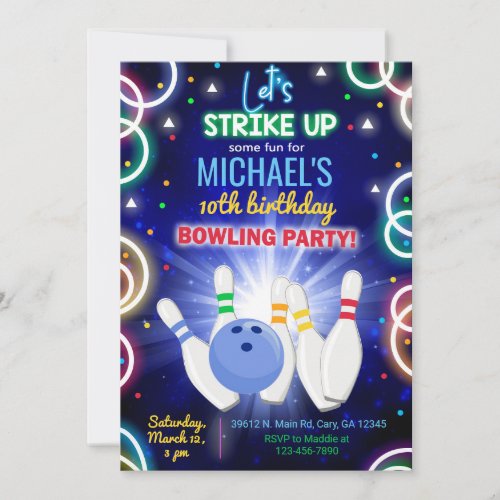 Invitación Bowling, strike up some fun, boy birthd