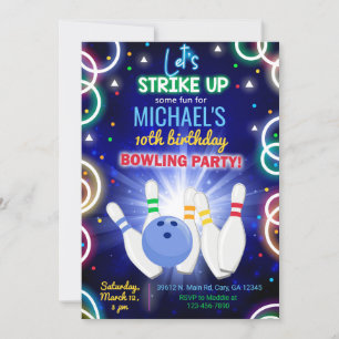 Invitación Bowling, strike up some fun, boy birthd Invitation