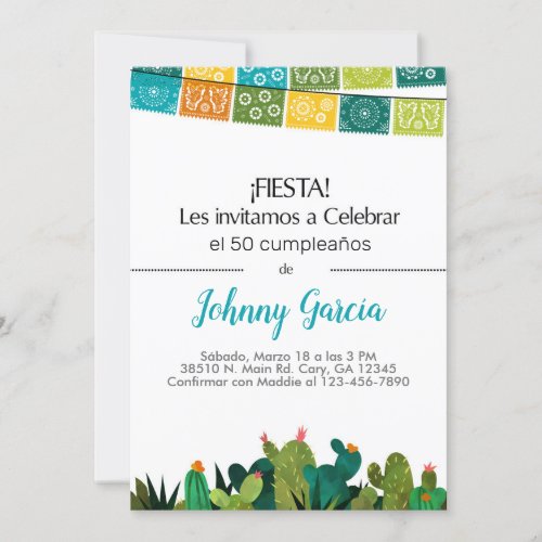 Invitacin cactus bunting fiesta for male hombre invitation