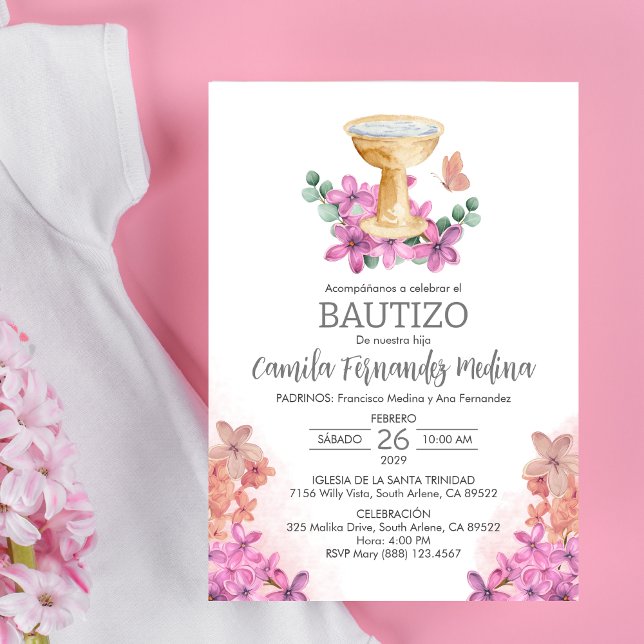 Invitacion Catholic Bautizo Cute Butterfly Baptism Invitation (Creator Uploaded)