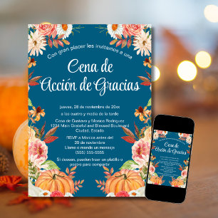 Invitación Cena de Acción de Gracias Azul Calabaza Invitation