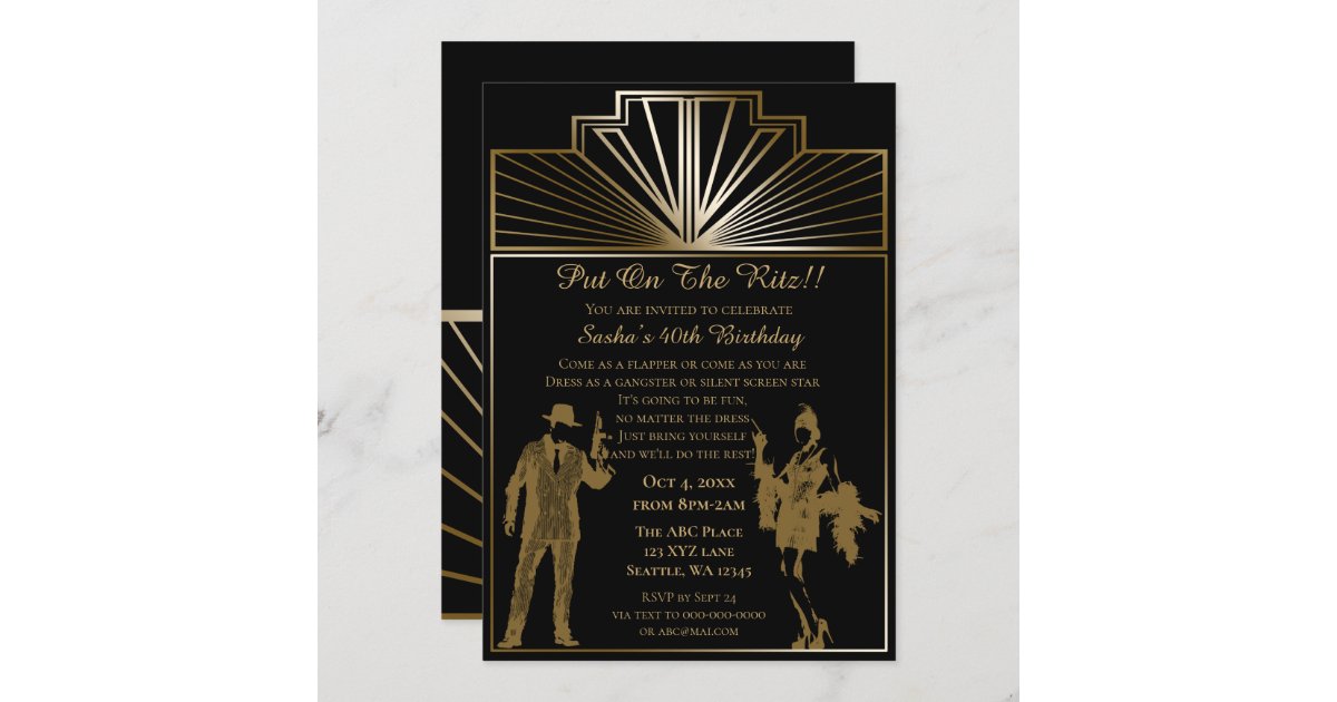 Invitación Chica y gángster del Art Deco de los años 20