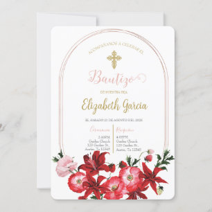 Invitación con flor roja para bautismo invitation