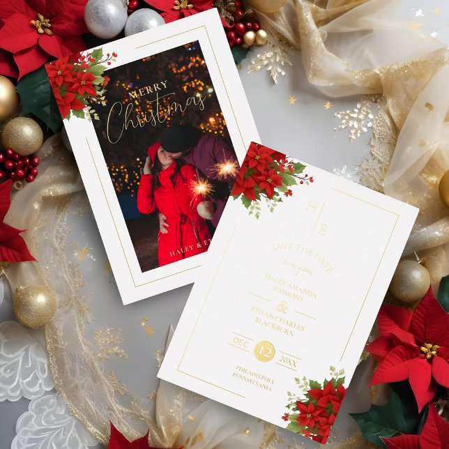 Invitación Con Relieve Metalizado Exquisita Moda I Foil Invitation (Chic Initials Floral Christmas Bouquets Metallic Foil Holidays Card as a Wedding Photo Save the Date)