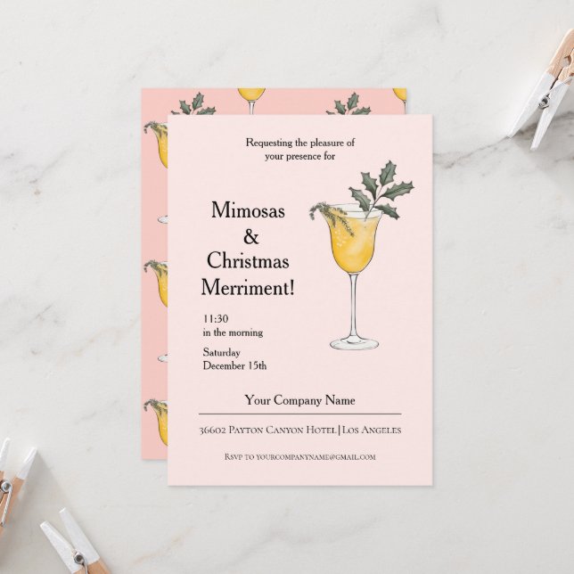 Invitación Corporativa Mimosas Navidad Rosada  Invitation (Front/Back In Situ)