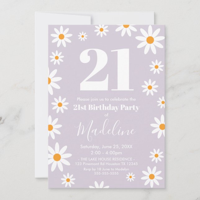Invitación Daisies lilac Birthday Party Invitation (Front)